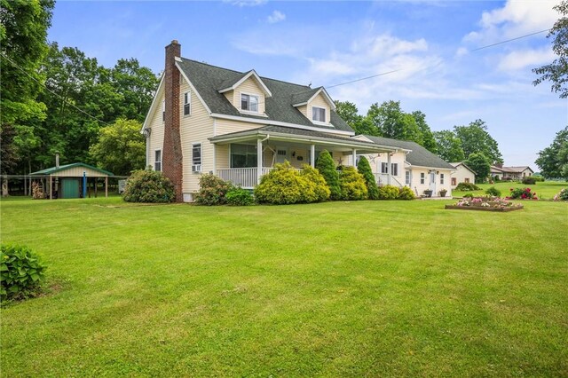 500 Kinsman Rd, Green Twp, PA 16134 - view of front of property with a porch, a front lawn, and a chimney
