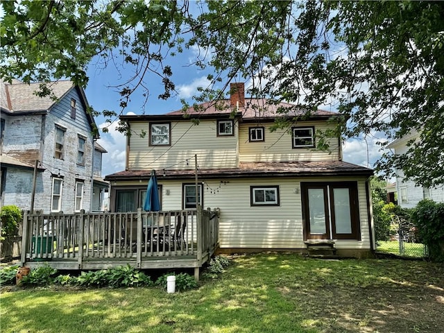 121-123 4th Ave, Scottdale, PA 15683 - rear view of property featuring a deck, entry steps, and a chimney