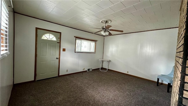 820-822 Main St, Springdale Twp, PA 15049 - entryway with ceiling fan, dark colored carpet, and baseboards