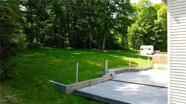 452 Cherokee Dr, Center Twp But, PA 16001 - view of grassy yard featuring an outbuilding and a deck