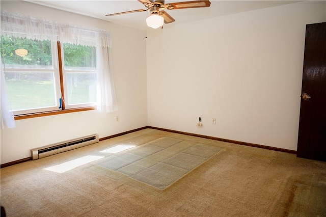 452 Cherokee Dr, Center Twp But, PA 16001 - carpeted empty room with a baseboard heating unit, a ceiling fan, and baseboards