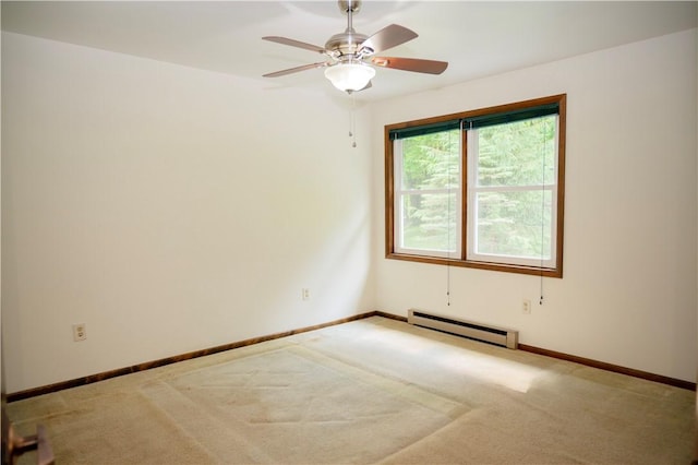 452 Cherokee Dr, Center Twp But, PA 16001 - unfurnished room featuring a baseboard radiator, carpet, a ceiling fan, and baseboards