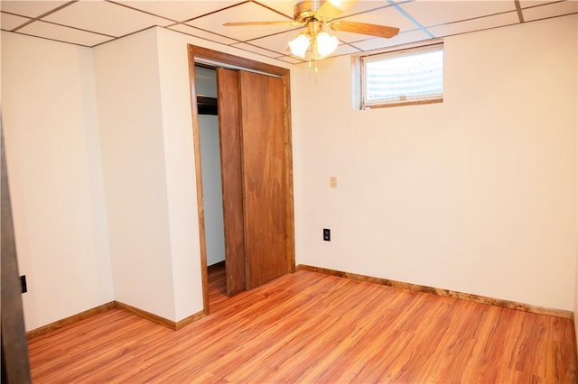 452 Cherokee Dr, Center Twp But, PA 16001 - unfurnished bedroom with light wood finished floors, baseboards, a drop ceiling, and a ceiling fan