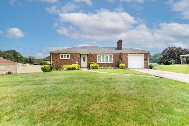 404 Neola Cir, Ross Twp, PA 15237 - ranch-style house with driveway, a chimney, an attached garage, and brick siding