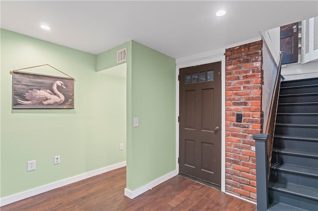 203 W Hutchinson Ave, Regent Square, PA 15218 - foyer entrance with dark wood-style floors, stairway, and recessed lighting