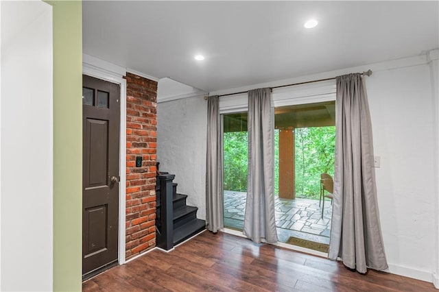 203 W Hutchinson Ave, Regent Square, PA 15218 - entryway with dark wood-type flooring, stairs, and recessed lighting