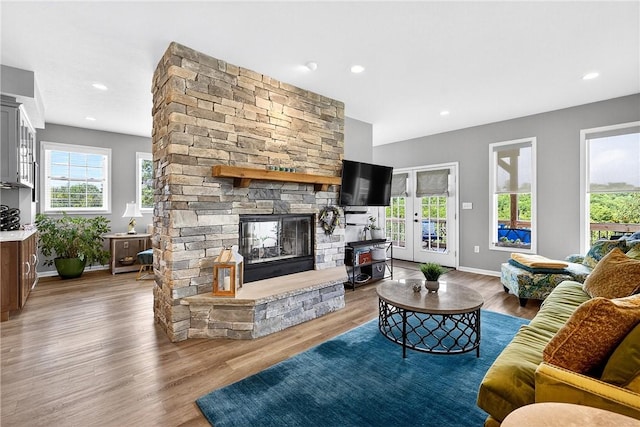 711 SE Simpson Howell, Elizabeth Twp/Boro, PA 15037 - living room featuring plenty of natural light, wood finished floors, recessed lighting, and a fireplace