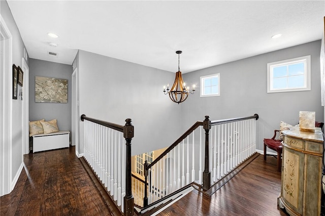 711 SE Simpson Howell, Elizabeth Twp/Boro, PA 15037 - corridor featuring an upstairs landing, wood finished floors, a chandelier, and recessed lighting