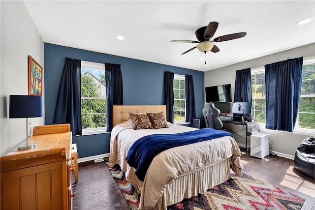 711 SE Simpson Howell, Elizabeth Twp/Boro, PA 15037 - bedroom with multiple windows, dark wood-style floors, recessed lighting, and ceiling fan