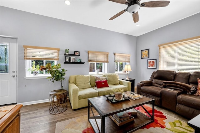 711 SE Simpson Howell, Elizabeth Twp/Boro, PA 15037 - living area featuring plenty of natural light, ceiling fan, wood finished floors, and recessed lighting