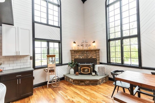 33 Chalkhill Ohiopyle Rd, Wharton Twp, PA 15470 - sitting room with a towering ceiling, light wood-style floors, and wooden walls