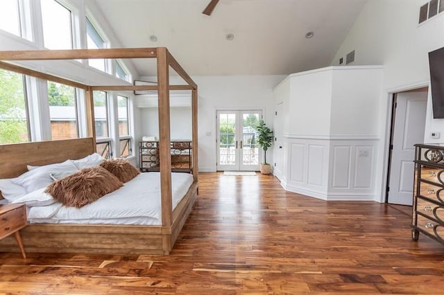 33 Chalkhill Ohiopyle Rd, Wharton Twp, PA 15470 - bedroom with high vaulted ceiling, wood finished floors, french doors, and access to outside