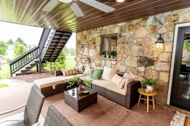 33 Chalkhill Ohiopyle Rd, Wharton Twp, PA 15470 - view of patio with stairs, ceiling fan, and an outdoor hangout area