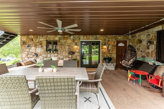 33 Chalkhill Ohiopyle Rd, Wharton Twp, PA 15470 - view of patio / terrace featuring french doors, a ceiling fan, and outdoor dining area