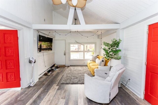 33 Chalkhill Ohiopyle Rd, Wharton Twp, PA 15470 - living area featuring wood finished floors, ceiling fan, and vaulted ceiling