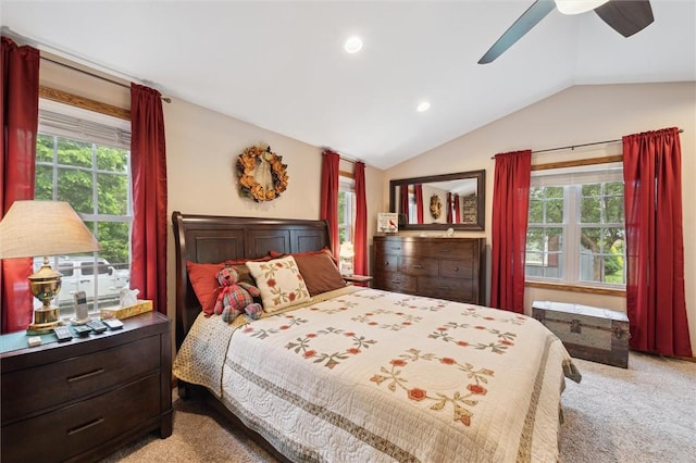 137 Painter Rd, Rayburn Twp, PA 16259 - bedroom with carpet, vaulted ceiling, a ceiling fan, and recessed lighting