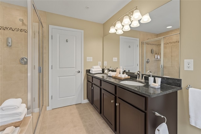 118 Maple Ridge Dr, Cecil, PA 15317 - bathroom with a stall shower, double vanity, and tile patterned flooring