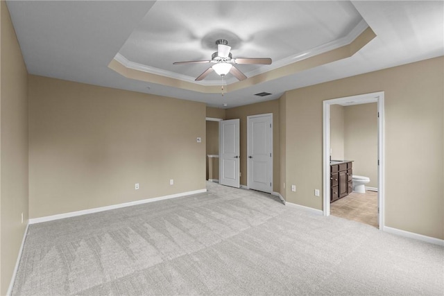 118 Maple Ridge Dr, Cecil, PA 15317 - unfurnished bedroom featuring a raised ceiling, light carpet, connected bathroom, and crown molding
