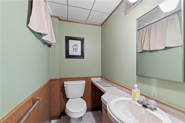 3102 Albine Dr, Shaler, PA 15116 - half bath with a wainscoted wall, vanity, and tile patterned floors