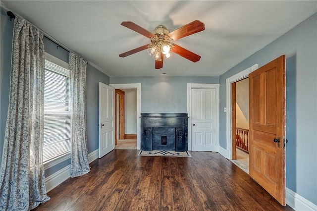 1457 Orator St, Crafton Heights, PA 15204 - unfurnished living room featuring wood finished floors, a fireplace with flush hearth, and ceiling fan