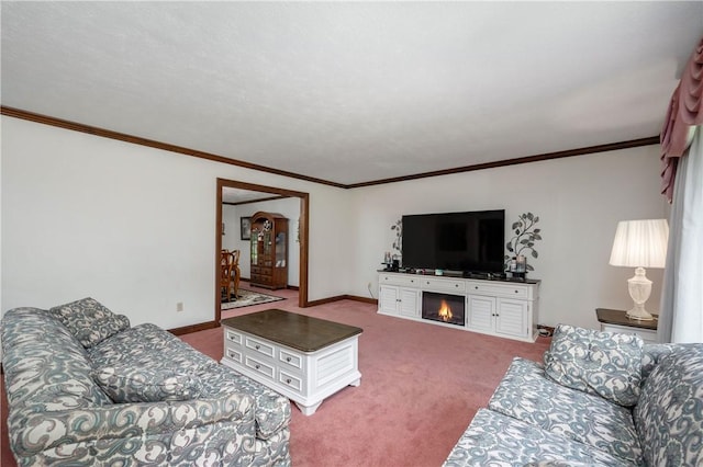 109 Old Hickory Ln, Pine Twp Mer, PA 16127 - carpeted living area with ornamental molding and a lit fireplace