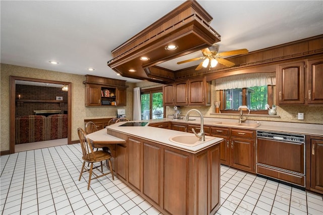 109 Old Hickory Ln, Pine Twp Mer, PA 16127 - kitchen featuring dishwasher, an island with sink, light tile patterned flooring, light countertops, and recessed lighting