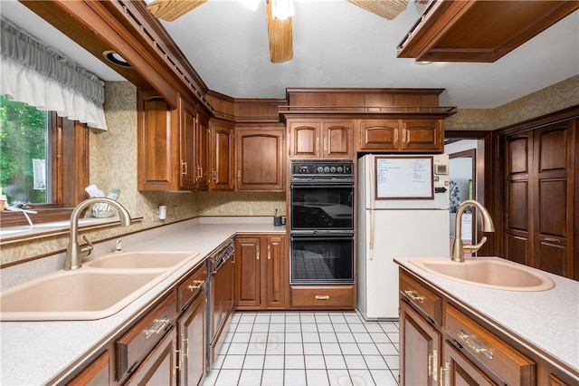 109 Old Hickory Ln, Pine Twp Mer, PA 16127 - kitchen with freestanding refrigerator, light countertops, ceiling fan, and light tile patterned floors
