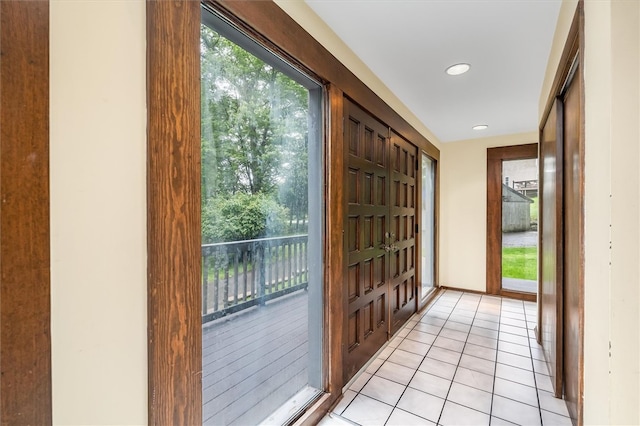 124 Oak Ln, Adams Twp, PA 16046 - doorway to outside with light tile patterned flooring and recessed lighting