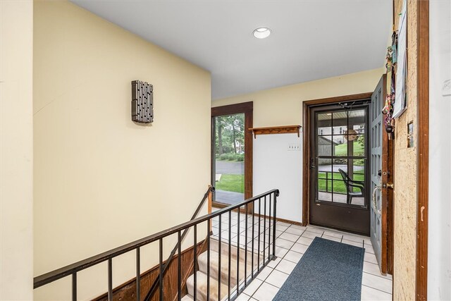 124 Oak Ln, Adams Twp, PA 16046 - doorway to outside featuring light tile patterned flooring and recessed lighting
