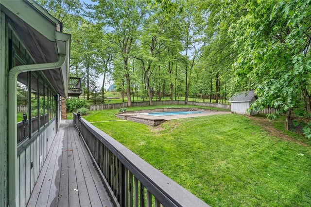 124 Oak Ln, Adams Twp, PA 16046 - fenced backyard with a deck and a storage unit