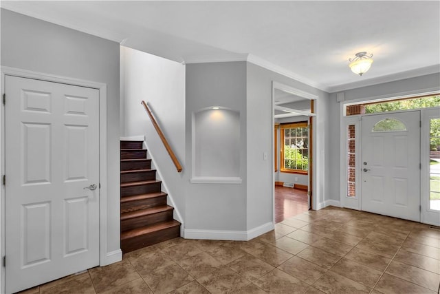 360 Steeplechase Dr, Cranberry Twp, PA 16066 - entrance foyer featuring plenty of natural light, stairway, crown molding, and tile patterned flooring