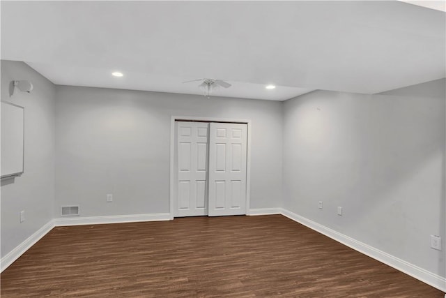 360 Steeplechase Dr, Cranberry Twp, PA 16066 - unfurnished bedroom featuring dark wood-style floors, recessed lighting, a closet, and a ceiling fan