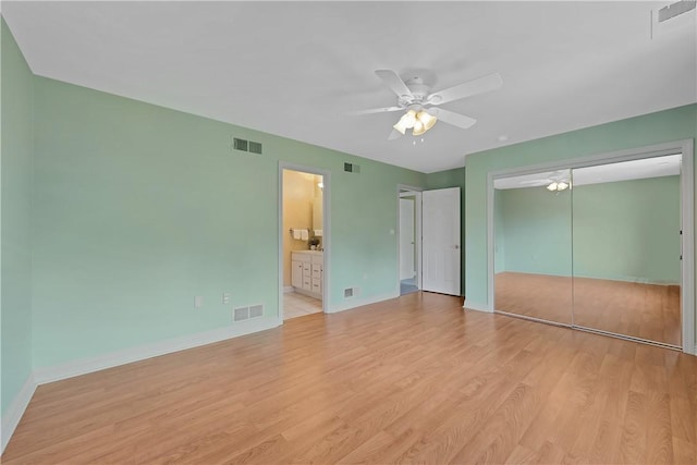 130 Sewickley Farm Cir, Marshall, PA 16046 - unfurnished bedroom with light wood-type flooring, a closet, ensuite bath, and ceiling fan