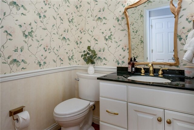 130 Sewickley Farm Cir, Marshall, PA 16046 - bathroom with wallpapered walls, vanity, and a wainscoted wall
