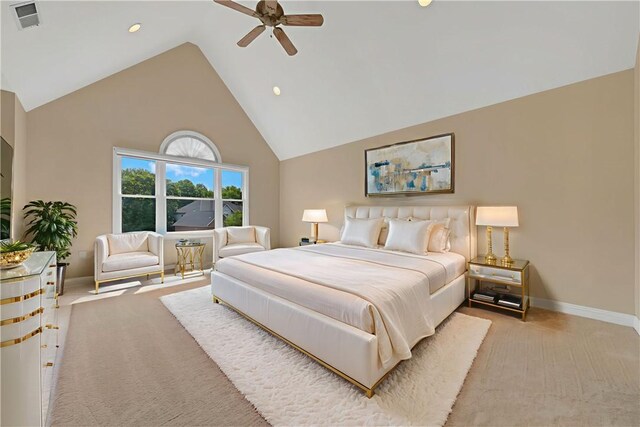 130 Sewickley Farm Cir, Marshall, PA 16046 - carpeted bedroom with a ceiling fan, recessed lighting, and high vaulted ceiling