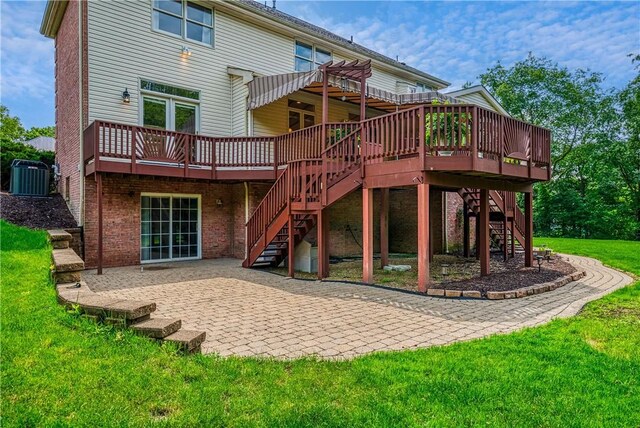 130 Sewickley Farm Cir, Marshall, PA 16046 - back of property with stairs, a patio, a wooden deck, and a lawn
