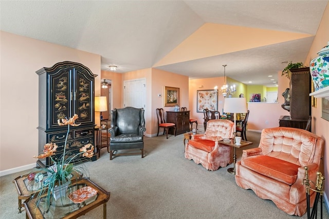 6422 Jefferson Pointe Cir, Jefferson Hills, PA 15025 - carpeted living room with a chandelier and vaulted ceiling