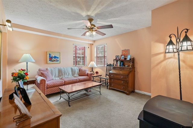 6422 Jefferson Pointe Cir, Jefferson Hills, PA 15025 - carpeted living area featuring a ceiling fan and a textured ceiling