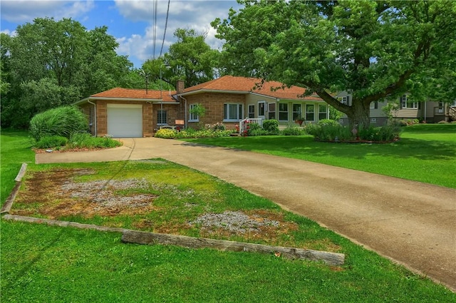 1059 Old Princeton Rd, Shenango Twp Law, PA 16101 - ranch-style house featuring driveway, an attached garage, a front yard, and a chimney