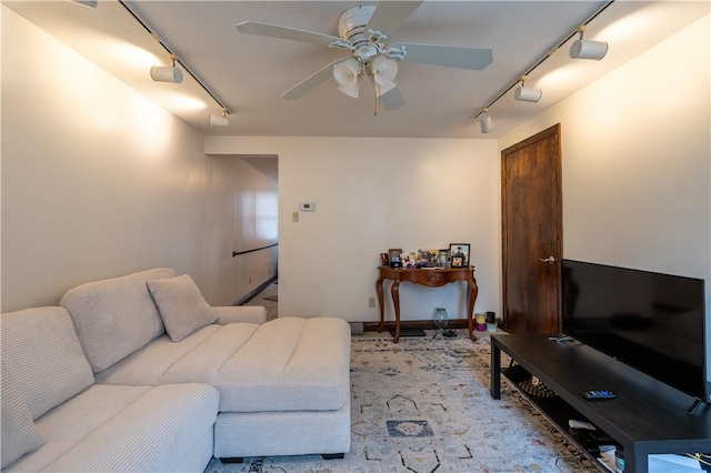 41 S 13th St, South Side, PA 15203 - living area featuring track lighting, a ceiling fan, and light carpet