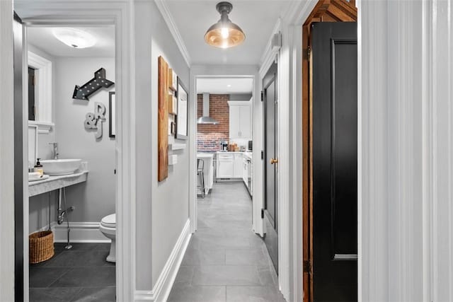 6909 Meade St, Point Breeze, PA 15208 - hallway with dark tile patterned floors