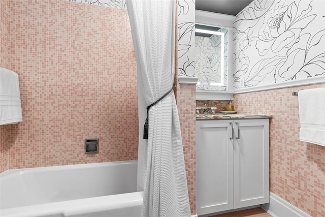 6909 Meade St, Point Breeze, PA 15208 - full bath with vanity, shower / tub combo, and tile walls