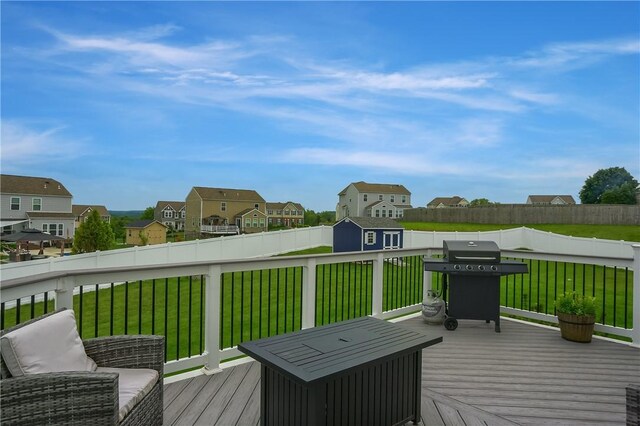 112 Norfolk Dr, Buffalo Twp But, PA 16055 - deck featuring a shed, a residential view, a fenced backyard, and area for grilling