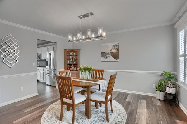 112 Norfolk Dr, Buffalo Twp But, PA 16055 - dining area featuring a chandelier, healthy amount of natural light, dark wood finished floors, and ornamental molding