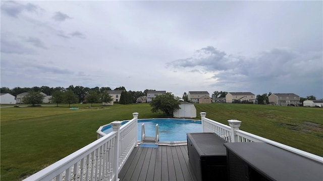 110 Mohawk Dr, Buffalo Twp But, PA 16055 - outdoor pool featuring a shed, a deck, a yard, and a residential view