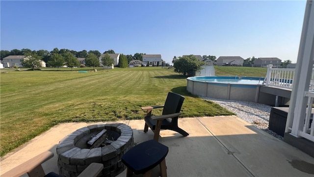 110 Mohawk Dr, Buffalo Twp But, PA 16055 - view of patio with a fire pit, an outdoor pool, and a residential view