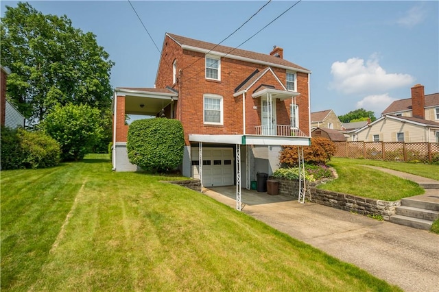33 S Vireo Dr, Kennedy Twp, PA 15136 - view of front of property with an attached garage, concrete driveway, a chimney, and brick siding