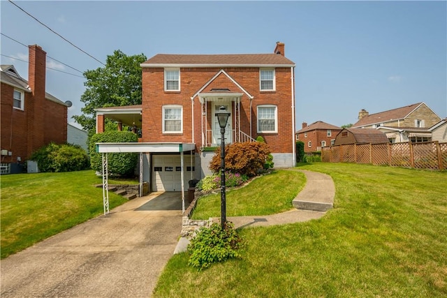33 S Vireo Dr, Kennedy Twp, PA 15136 - view of front of property with an attached garage, a chimney, concrete driveway, and brick siding