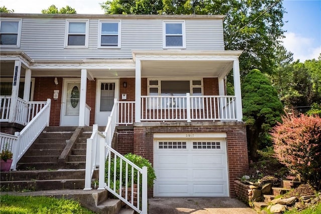 3917 Beechwood Blvd, Squirrel Hill, PA 15217 - view of front of home featuring covered porch, a garage, brick siding, and stairs