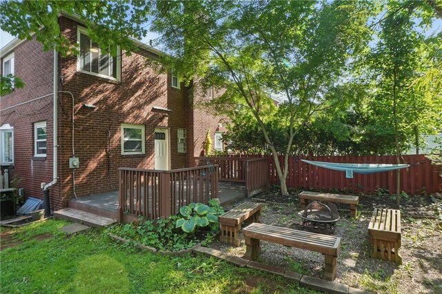 3917 Beechwood Blvd, Squirrel Hill, PA 15217 - view of yard featuring an outdoor fire pit and a wooden deck